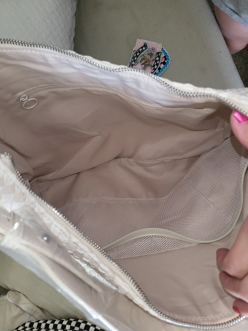 I&R Cream/tan Checkered Woven Hobo Shoulder Bag